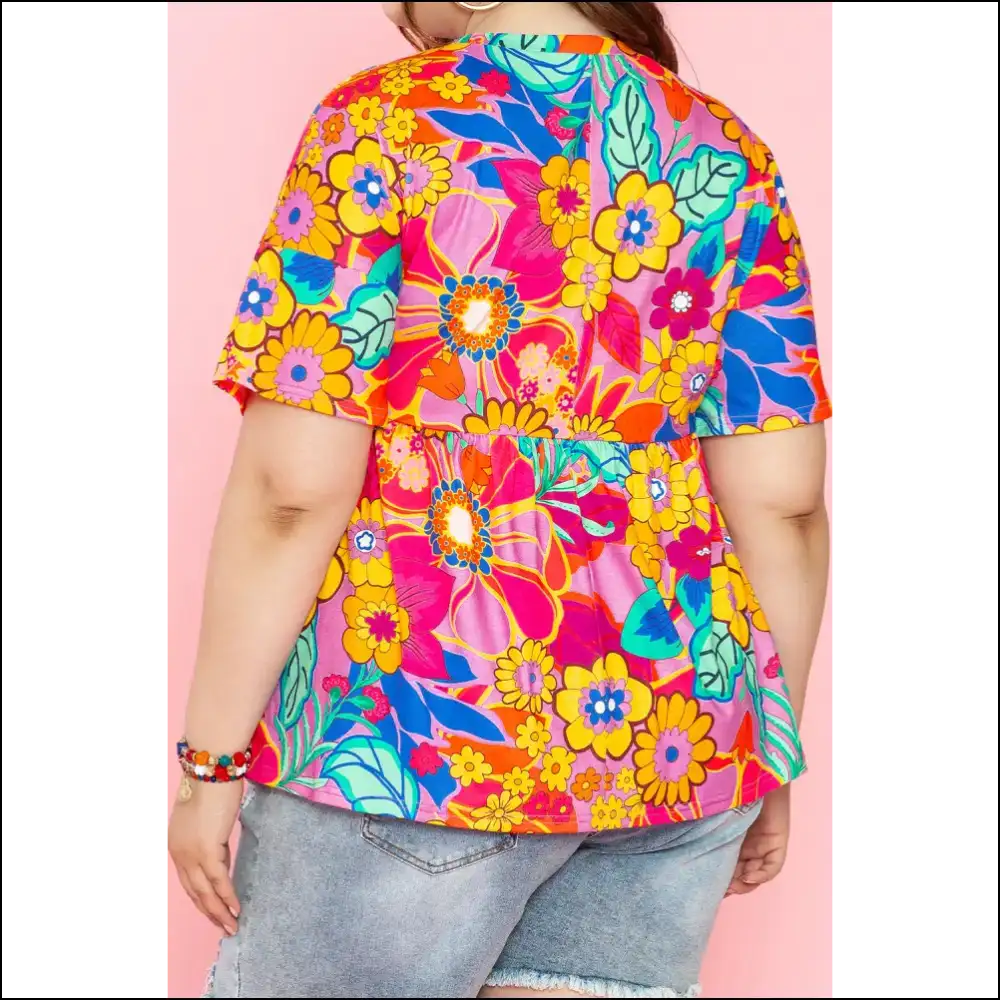 Chic Pink Boho Floral Babydoll Blouse: Finally Flattering! 🌸 Needful Things Approved - Plus Size Tops on Sale Worldwide Shipping