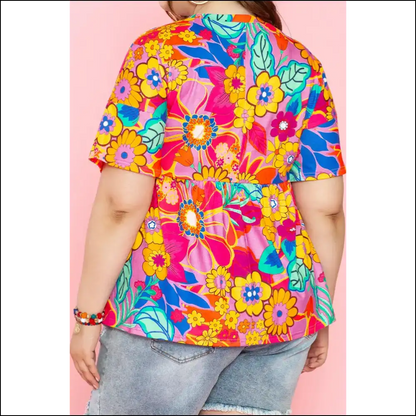 Chic Pink Boho Floral Babydoll Blouse: Finally Flattering! 🌸 Needful Things Approved - Plus Size Tops on Sale Worldwide Shipping