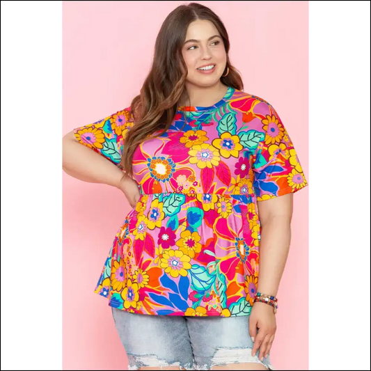 Chic Pink Boho Floral Babydoll Blouse: Finally Flattering! 🌸 Needful Things Approved - 1x - Plus Size Tops on Sale Worldwide Shipping