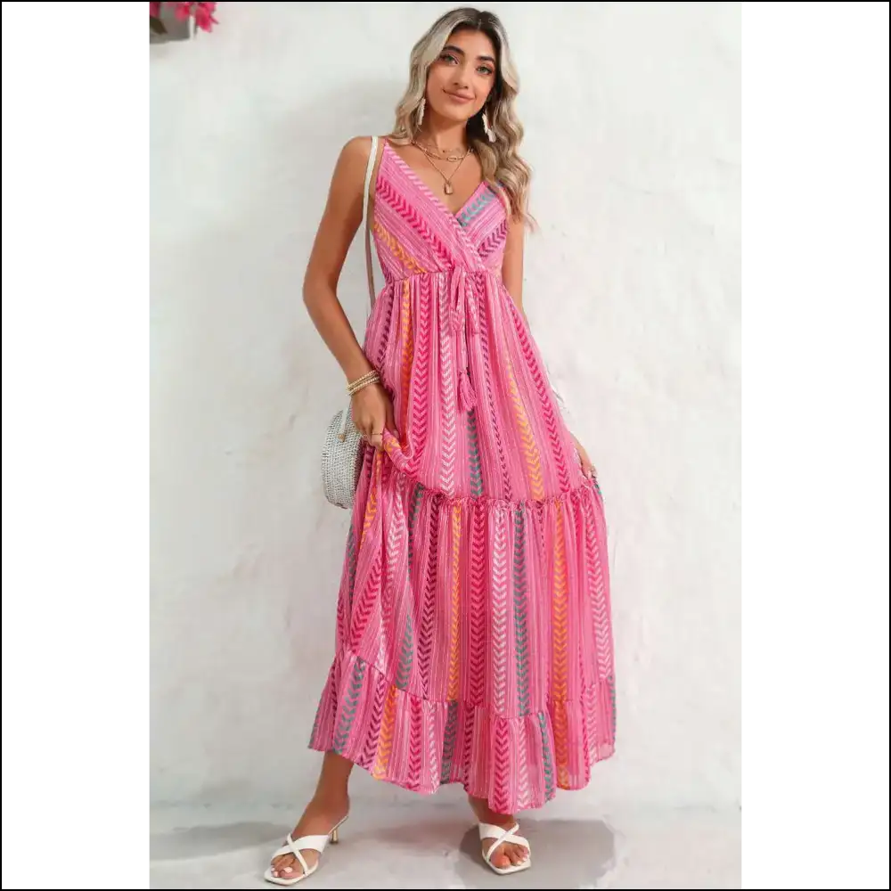 Chic Pink Boho Maxi Dress: Tassel Tie of Doom (to Boredom!) 💀 Needful Things - Dresses on Sale Worldwide Shipping