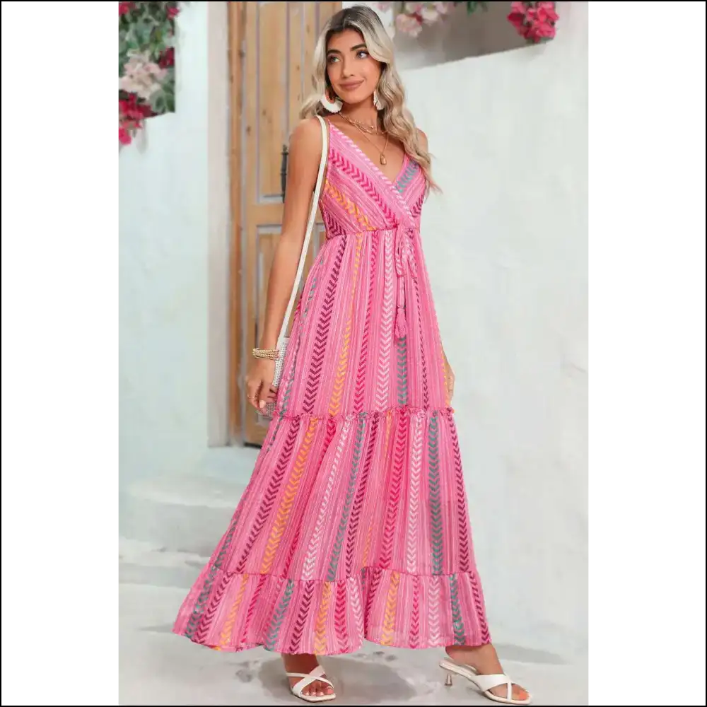 Chic Pink Boho Maxi Dress: Tassel Tie of Doom (to Boredom!) 💀 Needful Things - Dresses on Sale Worldwide Shipping