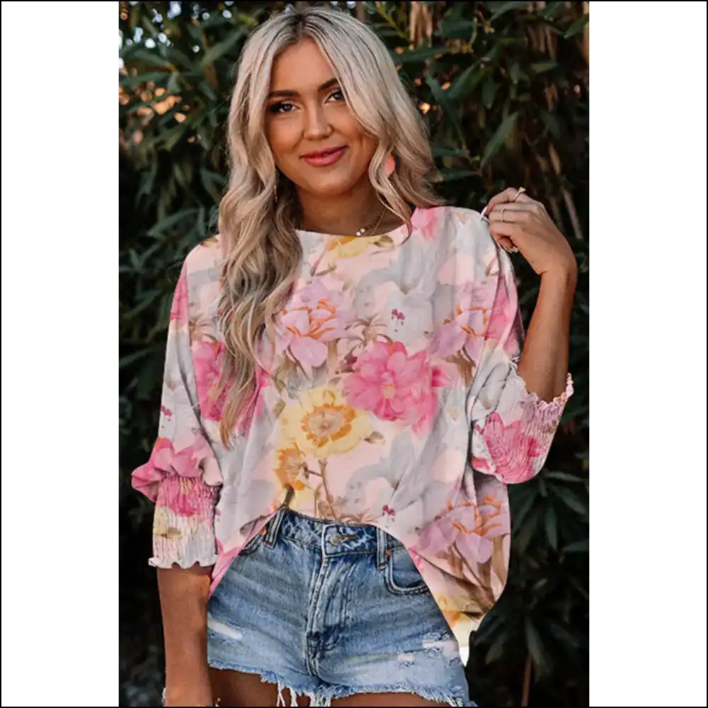 Chic Pink Floral Blouse Wrist Fabulousness Alert - Blouses on Sale Worldwide Shipping