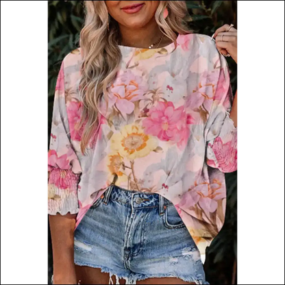 Chic Pink Floral Blouse Wrist Fabulousness Alert - s - Blouses on Sale Worldwide Shipping