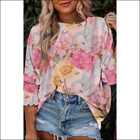 Chic Pink Floral Blouse Wrist Fabulousness Alert - s - Blouses on Sale Worldwide Shipping