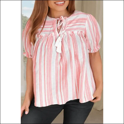 Chic Pink Stripe Blouse: Prepare for Maximum Gorgeousness - 1x - Plus Size Tops on Sale Worldwide Shipping