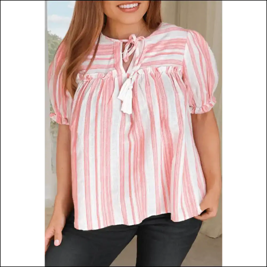 Chic Pink Stripe Blouse: Prepare for Maximum Gorgeousness - 1x - Plus Size Tops on Sale Worldwide Shipping