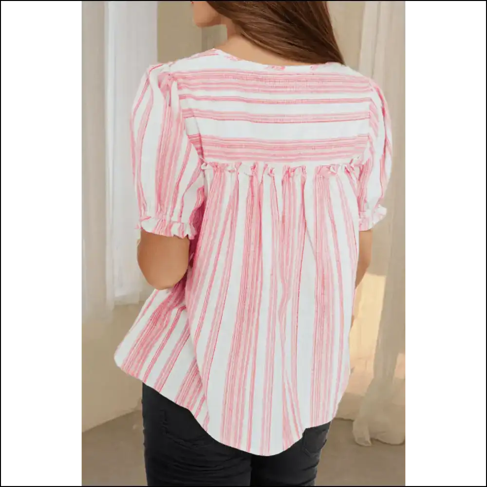 Chic Pink Stripe Blouse: Prepare for Maximum Gorgeousness - Plus Size Tops on Sale Worldwide Shipping