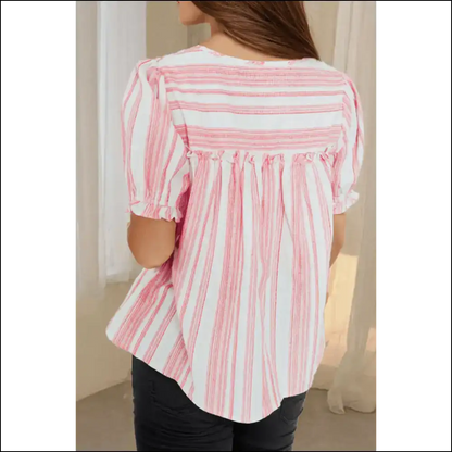 Chic Pink Stripe Blouse: Prepare for Maximum Gorgeousness - Plus Size Tops on Sale Worldwide Shipping