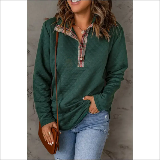 Chic Plaid Snap-down Sweatshirt - Sweatshirts & Hoodies on Sale Worldwide Shipping