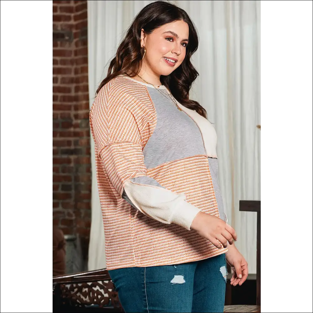 Chic Plus Size Color Block Round Neck Sweatshirt - Sweatshirts & Hoodies on Sale Worldwide Shipping