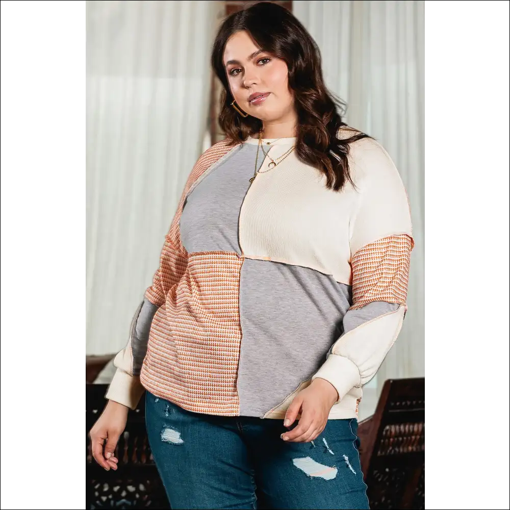 Chic Plus Size Color Block Round Neck Sweatshirt - Sweatshirts & Hoodies on Sale Worldwide Shipping