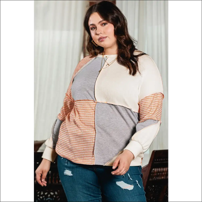 Chic Plus Size Color Block Round Neck Sweatshirt - Sweatshirts & Hoodies on Sale Worldwide Shipping