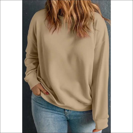 Chic Plus Size Round Neck Long Sleeve Sweatshirt - Camel / 2xl - Sweatshirts & Hoodies on Sale Worldwide Shipping
