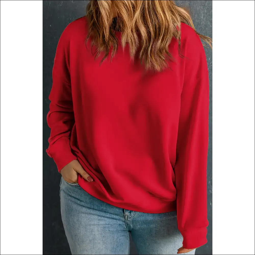 Chic Plus Size Round Neck Long Sleeve Sweatshirt - Red / 1xl - Sweatshirts & Hoodies on Sale Worldwide Shipping