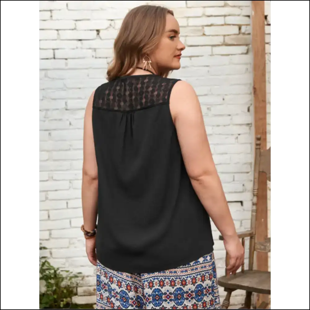 Chic Plus Size V-neck Tank with Lace Detail - Tops on Sale Worldwide Shipping