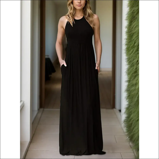Chic Pocketed Round Neck Sleeveless Dress - Black / s - Dresses on Sale Worldwide Shipping