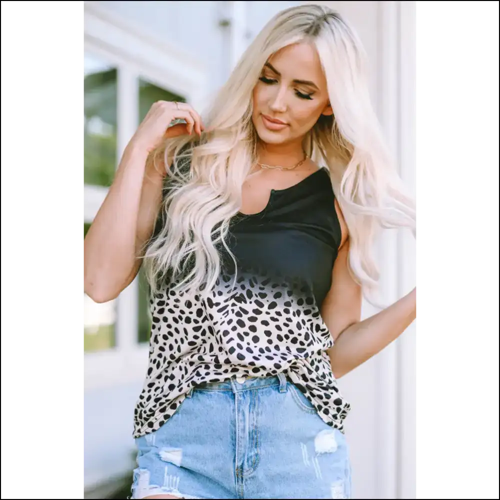 Chic Printed Notched Neck Tank - Tops on Sale Worldwide Shipping