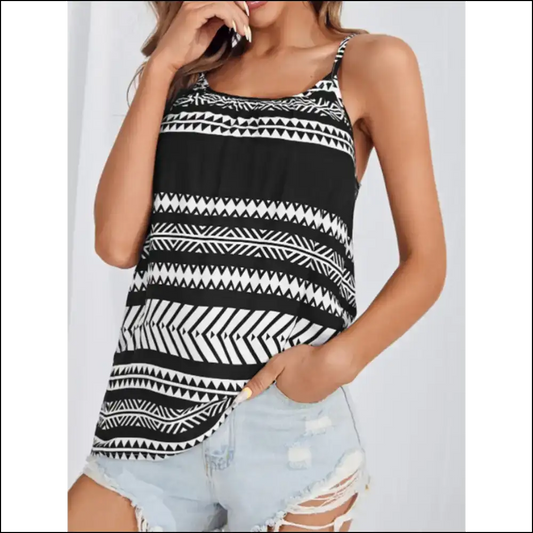 Chic Printed Round Neck Tank for Trendy Women - Black / Xl - Tops on Sale Worldwide Shipping