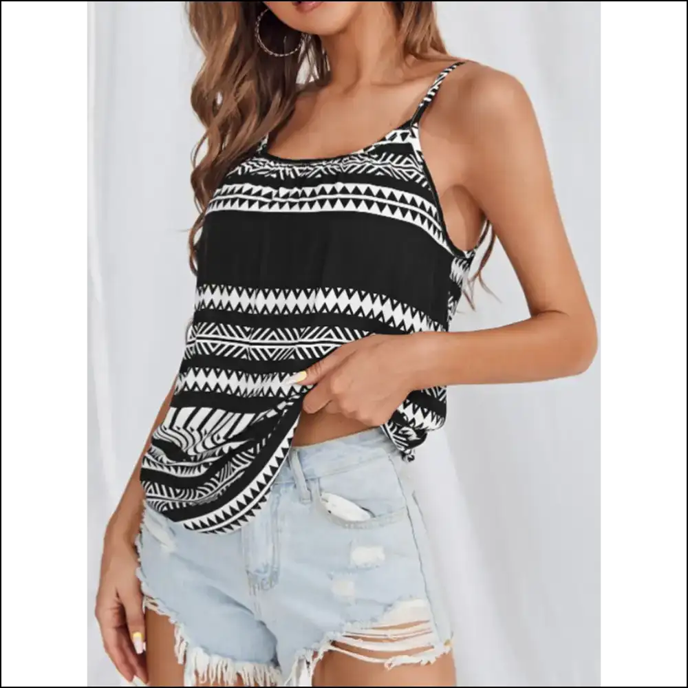 Chic Printed Round Neck Tank for Trendy Women - Tops on Sale Worldwide Shipping