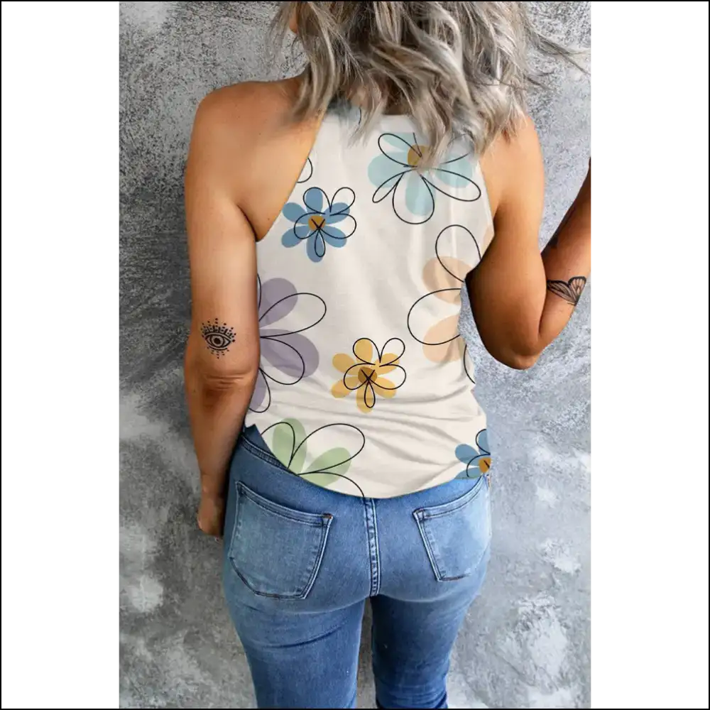 Chic Printed Round Neck Tank Top for Trendy Women - Tops on Sale Worldwide Shipping