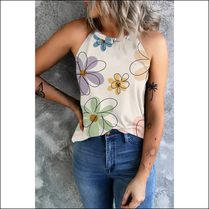 Chic Printed Round Neck Tank Top for Trendy Women - Tops on Sale Worldwide Shipping