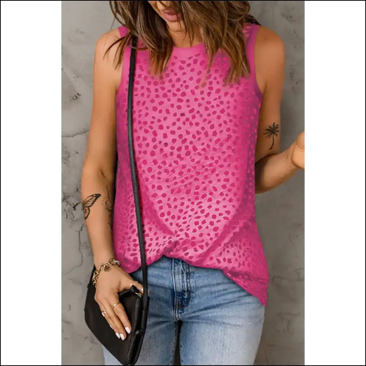 Chic Printed Round Neck Tank Top for Women - Hot Pink / s - Tops on Sale Worldwide Shipping