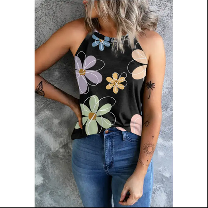 Chic Printed Round Neck Tank Top for Women - Tops on Sale Worldwide Shipping