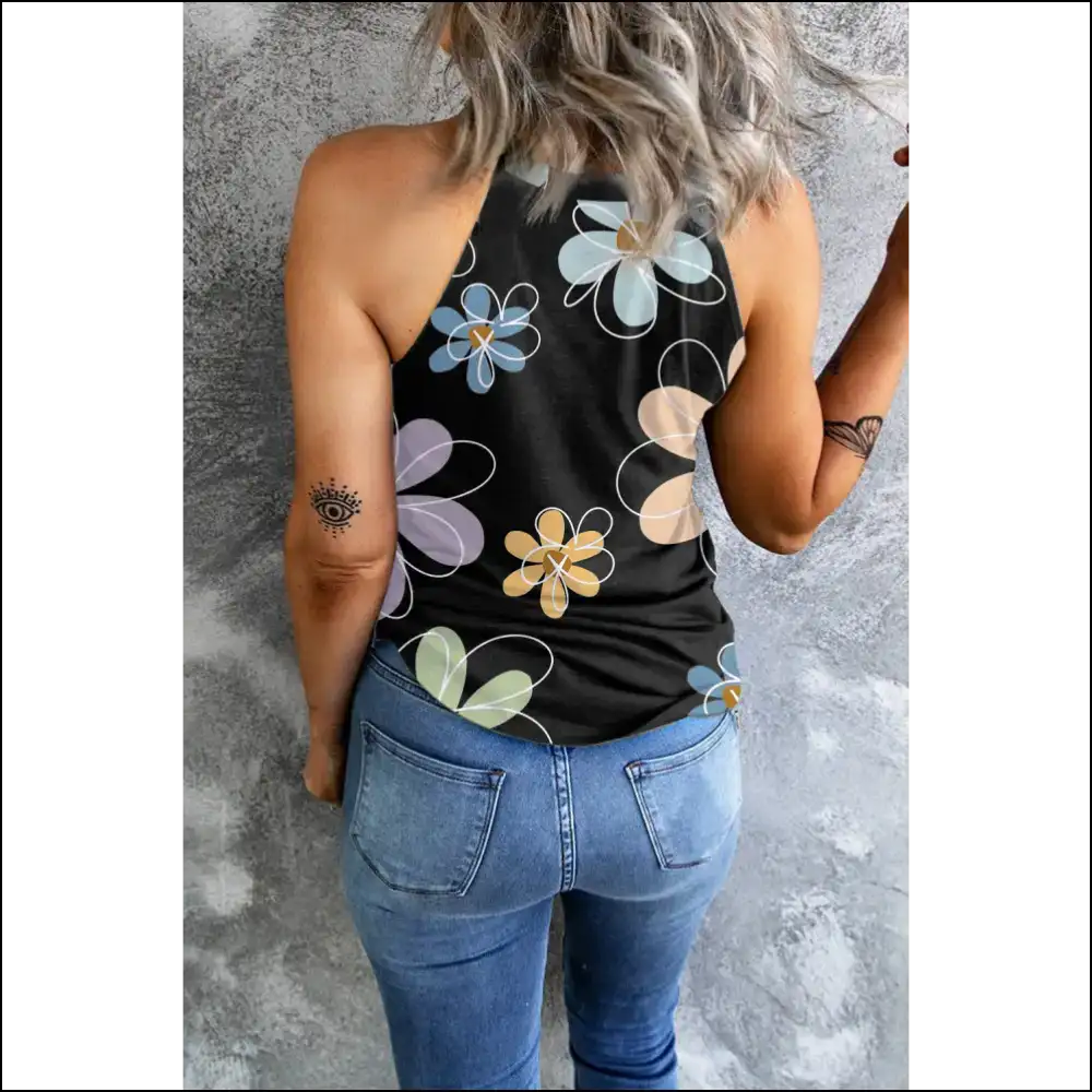 Chic Printed Round Neck Tank Top for Women - Tops on Sale Worldwide Shipping