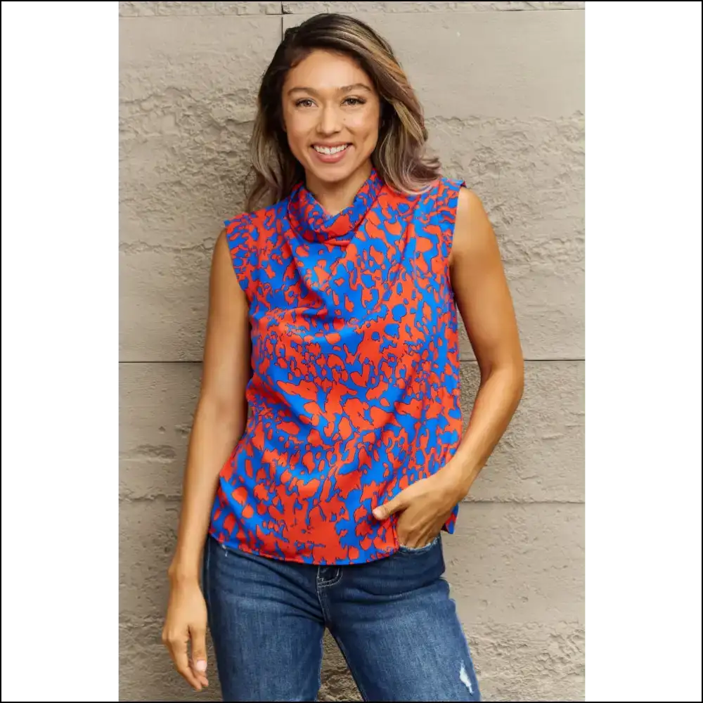 Chic Printed Round Neck Tank Top - Tops on Sale Worldwide Shipping