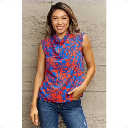 Chic Printed Round Neck Tank Top - Tops on Sale Worldwide Shipping