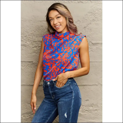Chic Printed Round Neck Tank Top - Orange / m - Tops on Sale Worldwide Shipping