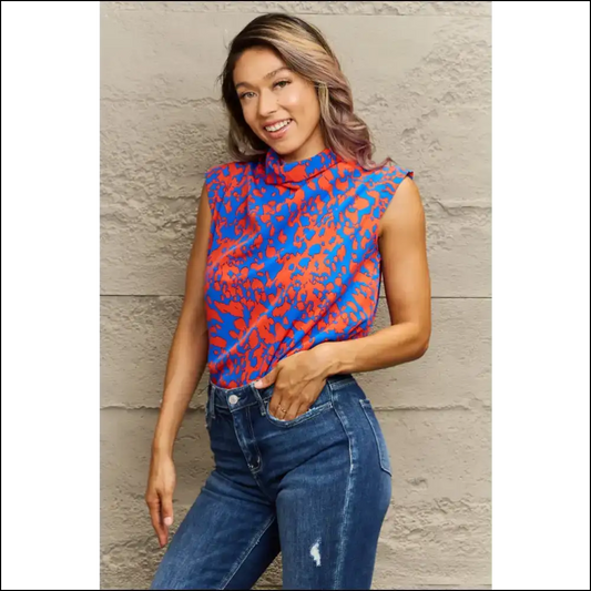 Chic Printed Round Neck Tank Top - Orange / m - Tops on Sale Worldwide Shipping