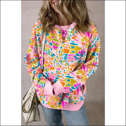 Chic Printed Round Neck: Wear your Style Like a 90s Boy Band Reunion 🎤✨ - Pink / s - Sweatshirts & Hoodies on Sale Worldwide Shipping