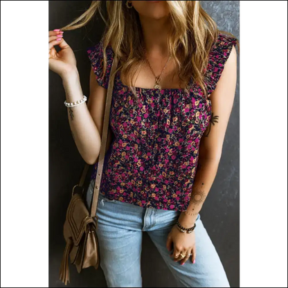 Chic Printed Square Neck Tank Top - Purple / s - Tops on Sale Worldwide Shipping