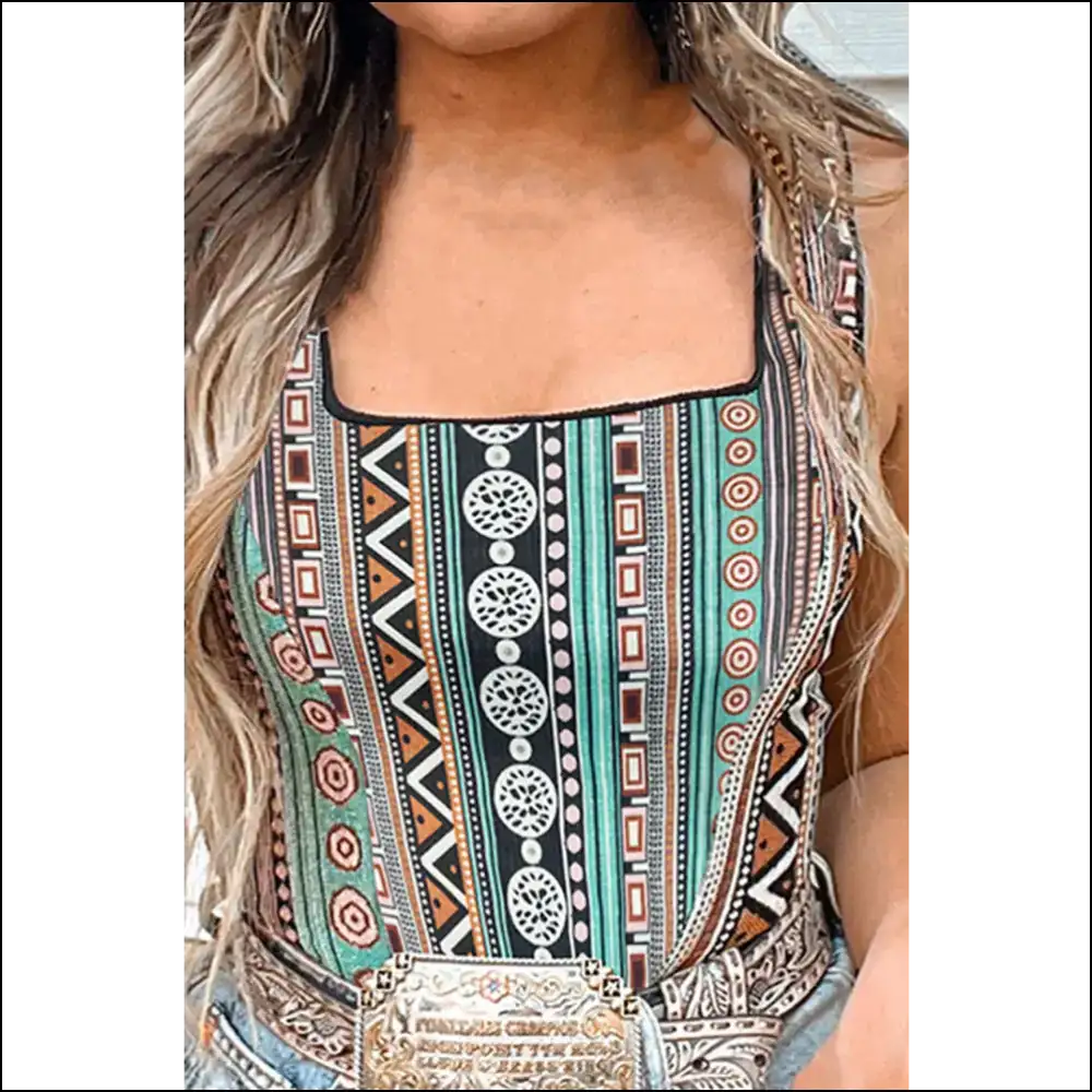 Chic Printed Square Neck Wide Strap Tank - Multicolor / s - Tops on Sale Worldwide Shipping
