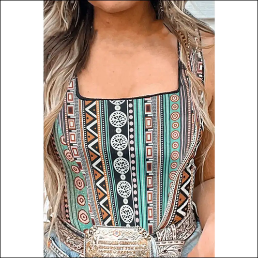 Chic Printed Square Neck Wide Strap Tank - Multicolor / s - Tops on Sale Worldwide Shipping
