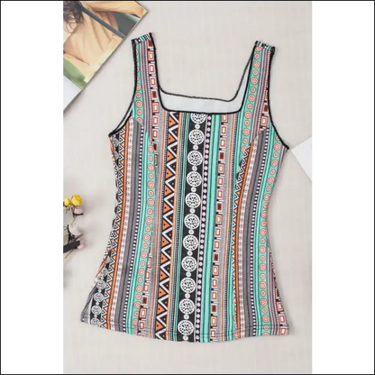 Chic Printed Square Neck Wide Strap Tank - Tops on Sale Worldwide Shipping