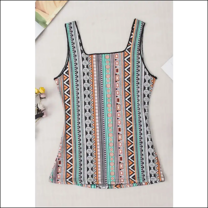 Chic Printed Square Neck Wide Strap Tank - Tops on Sale Worldwide Shipping