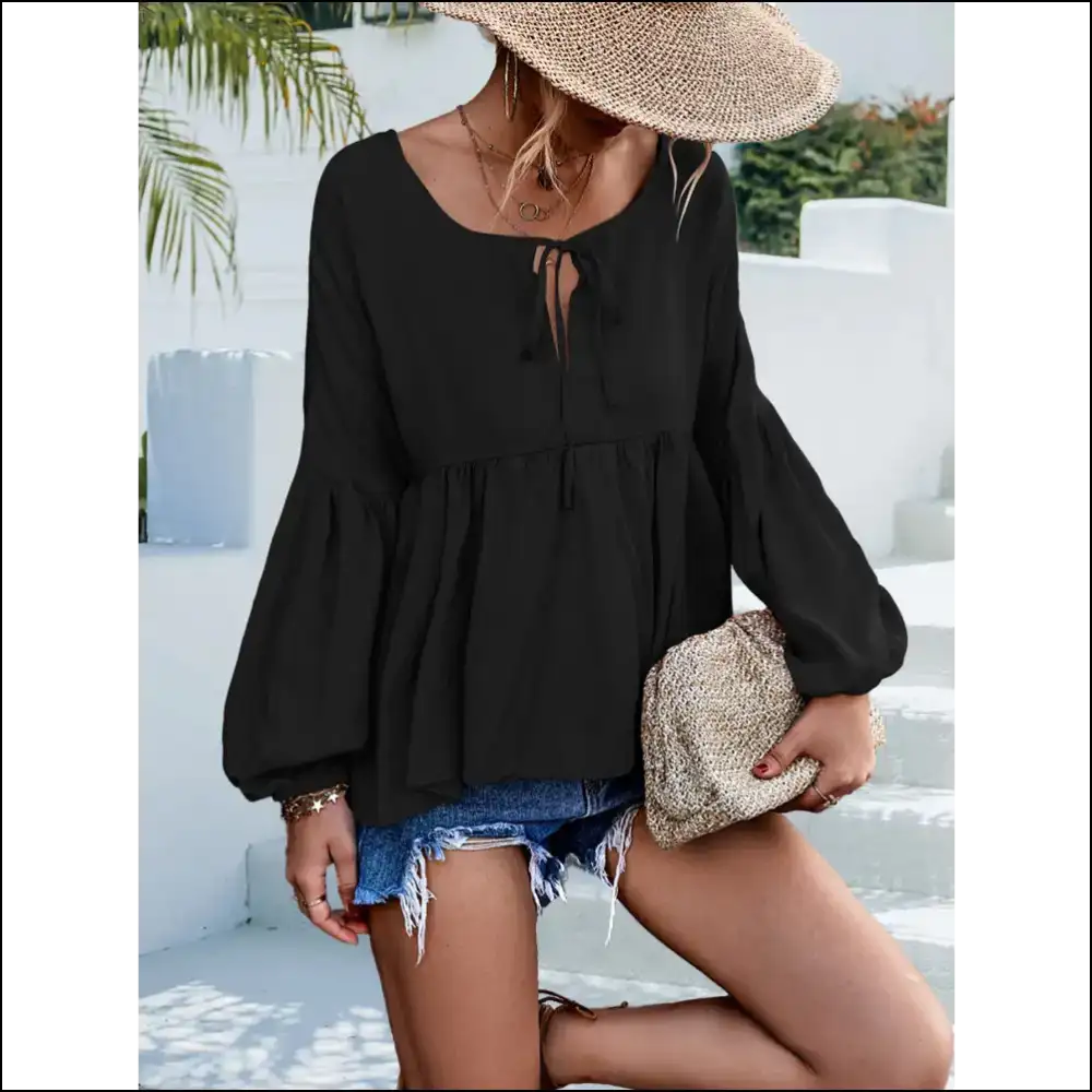 Chic Puff Sleeve Babydoll Blouse - Black / s - Blouses on Sale Worldwide Shipping