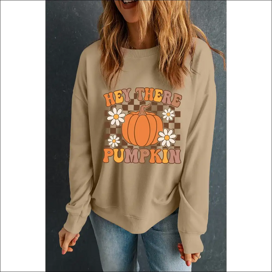 Chic Pumpkin Graphic Long Sleeve Sweatshirt - Khaki / s - Sweatshirts & Hoodies on Sale Worldwide Shipping