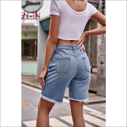 Chic Raw Hem Denim Shorts with Pockets - on Sale Worldwide Shipping