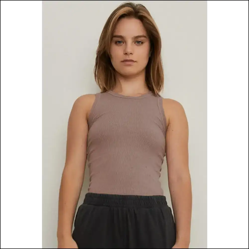 Chic Ribbed Cropped Tank for Trendy Women - Mocha / s - Tops on Sale Worldwide Shipping