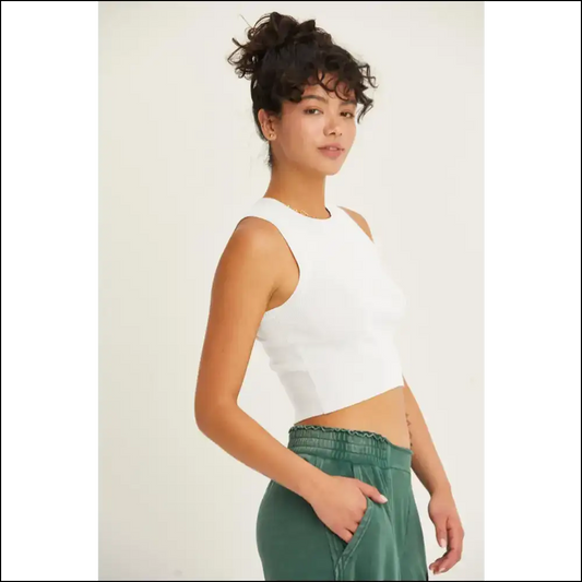Chic Ribbed Knit Cropped Tank Top - White / l - Tops on Sale Worldwide Shipping
