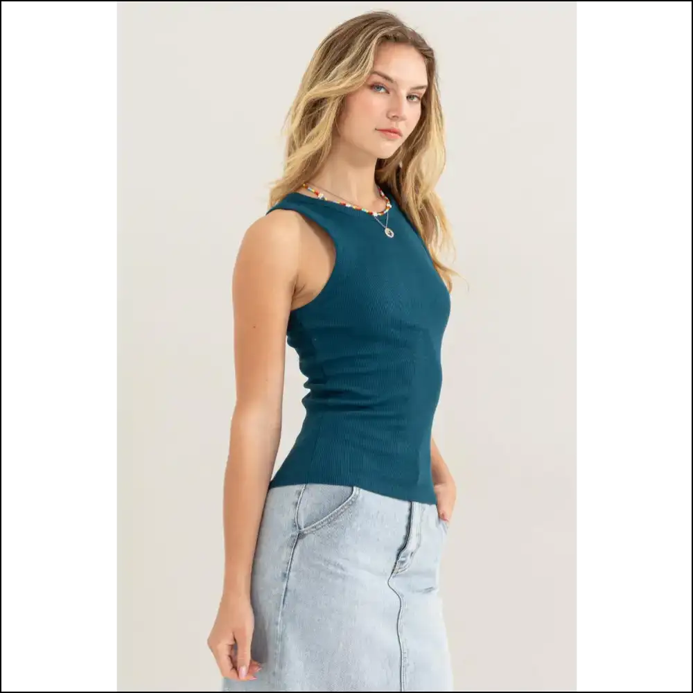Chic Ribbed Round Neck Tank Top - Tops on Sale Worldwide Shipping