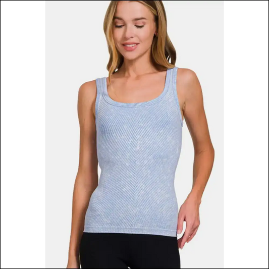 Chic Ribbed Scoop Neck Tank Top - Light Blue / S/m - Tops on Sale Worldwide Shipping