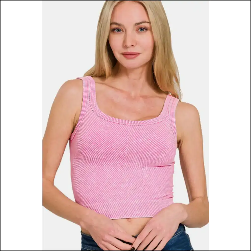 Chic Ribbed Scoop Neck Tank Top - Pink / S/m - Tops on Sale Worldwide Shipping