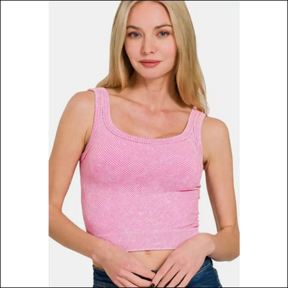 Chic Ribbed Scoop Neck Tank Top - Pink / S/m - Tops on Sale Worldwide Shipping