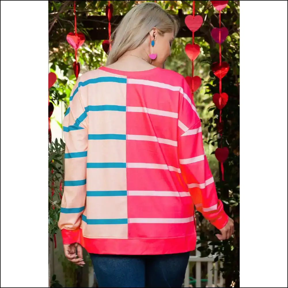 Chic Rose Stripe Tee: Curves! 🌹 Color Block Bliss! Needful Things - Plus Size Tops on Sale Worldwide Shipping