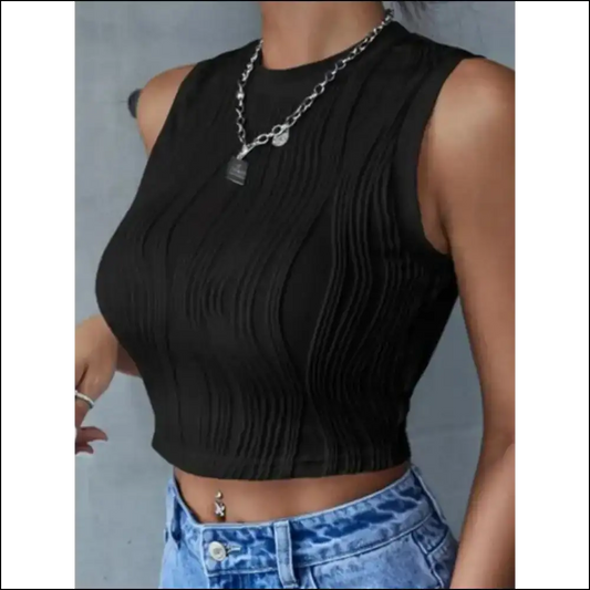 Chic Round Neck Cropped Tank Top - Black / s - Tops on Sale Worldwide Shipping