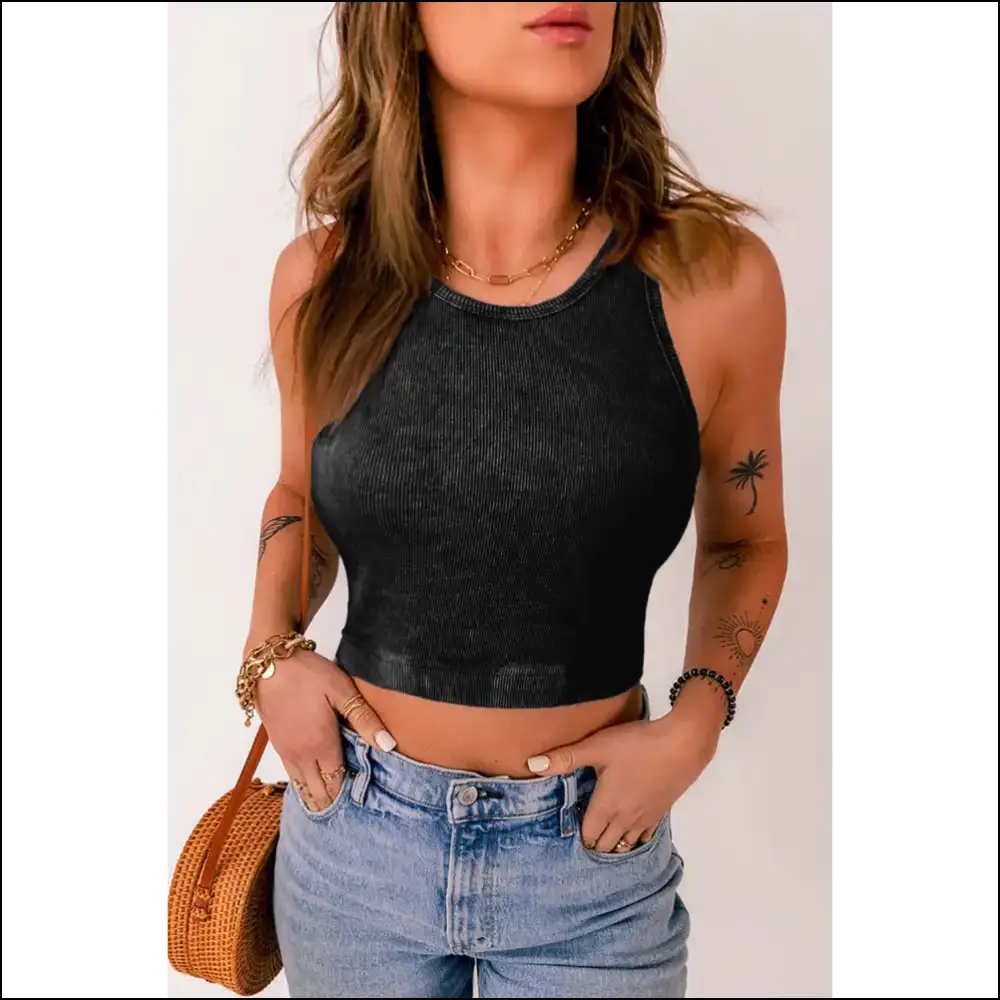 Chic Round Neck Racerback Tank Top - Black / l - Tops on Sale Worldwide Shipping